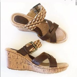 BORN Izabel Cork Wedge Sandals Strappy Woven 8 NEW